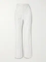 [Ralph Lauren Collection] Ralph Lauren Collection - Neeva Pinstriped Cotton, Linen And Wool-blend Flared Pants - Cream - US14 US 14 Cream