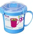 Sistema Microwave Soup mug Cookware Noodles Bowl Storage Lid BPA Free Blue New