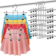 3 Pack 6-Tier Metal Skirt Hanger with Clips for Slacks Trousers Shorts Towels