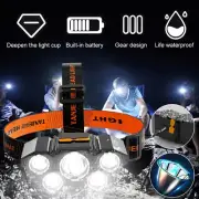 USB Rechargeable Waterproof 5 LED Headlamp Headlight Head Torch Flashlight 3Mode
