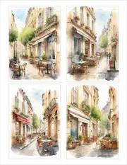 Junk Journal Ephemera Scrapbooking Card Toppers Journal Cards Paris Cafe Scene