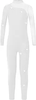 [Linjinx] Kids Girls Long Sleeve Sequins Gymnastics Leotard Unitard Full Bodyjumpsuit One Piece Skating Bodysuit