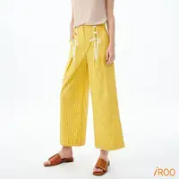 在飛比找momo購物網優惠-【iROO】條紋印花棉料寬褲