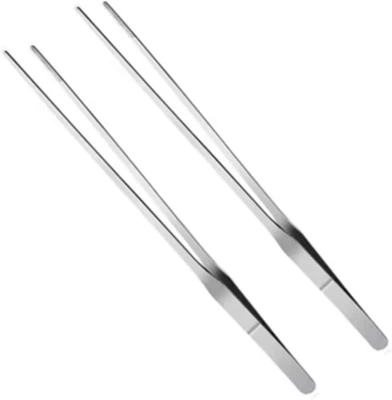 2 Pcs Stainless Steel Polished Extra-Long 10.6 Inch Tongs Tweezers with Precisio