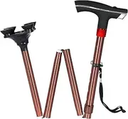 SMIC Folding Cane with Led Light- Non-Slip Grip Handle for Men & Women,Collapsible Walking Stick, Adjustable Walking Cane Base for Hiking Camping Four Leg Walking Stick for Old People (Brown)