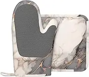 CSIVKEJ Black Gold Print Oven Mitts and Pot Holders Set of 2 Silicone Heat Resistant Oven Mitten Potholders Kitchen Decor