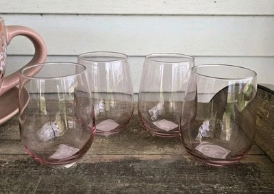 Set 4 Libbey Premier PINK Stemless Wine Glasses 16oz New With Tags STUNNING