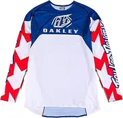 Troy Lee Designs X Oakley Vision SE Ultra Motorcycle/Dirt Bike Jersey for Men, High Performance, Lightweight, White/Blue, Medium, SKU 354662003