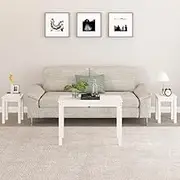 Nesting Coffee Table, Set of 3 End Tables for Living Room, Stacking Side Tables, White Solid Wood Pine