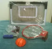 Mini basketball indoor game backboard metal hoop 5 inch ball NIB