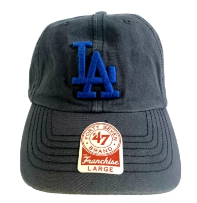 NEW! 47 BRAND [L] LA Dodgers MLB Rebellion Franchise Fitted Cap-Charcoal/Blue