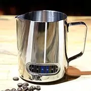 600ml Milk Jug Frothing Pitcher with Thermometer Stainless Steel Temp Control Texturing Pot for Coffee Latte