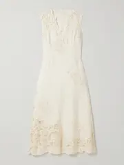 [Ulla Johnson] Ulla Johnson - Olivette Guipure Lace-trimmed Broderie Anglaise Linen Midi Dress - White - US6 US 6 White