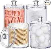 4 Pack Qtip Holder for Bathroom Organizers and Storage, Apothecary Jars
