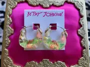 Betsey Johnson Goldfish Fish Lucite Bubble Tank Gold Scallop Hoop Earrings RARE