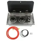 2 Burners Gas Stove Cooktop Stainless Steel With Glass Lid 1.6m Pipe 1.8Kw Firep