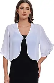 SURVODJA Womens Shrug Lightweight Chiffon Cardigans Sweaters Short Sleeve Bolero Shrugs for Evening Dressy