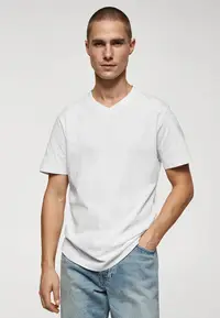 在飛比找ZALORA購物網優惠-Basic Cotton V-Neck T-Shirt