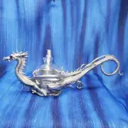 Large Dragon Bedroom Chamber Oil Lamp Pewter US Made Rawcliffe John Dennett *NEW