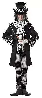 Dark Mad Hatter Alice Wonderland Black Fancy Dress Halloween Adult Costume