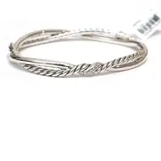 New DAVID YURMAN 7mm Continuance Bracelet Silver Station Pave Diamond Medium