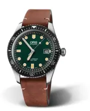 Oris Divers Sixty-Five 42mm Green Dial Leather Strap Watch 0173377204057
