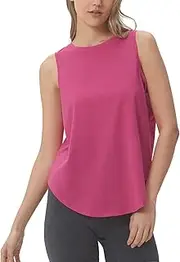 [sissycos] Women's Workout Long Tank Top Loose Fit Round Neck Curved Hem Sleeveless Athletic Yoga Running Shirts