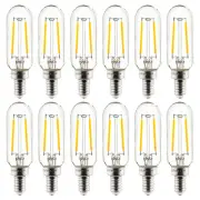 12PK T8 LED Tubular Light Bulb, Edison Style, E12, 2W (25W), 2700K, Clear Glass