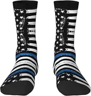 [EdWal] Soft Retro Blue Thin Line Usa Flag print Moisture Wicking Socks Sports Socks for Men and Women Warm thermal Boot Hiking Socks