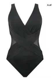 NEW Miraclesuit 'Crossover with Mesh' 1-Piece Swimsuit Size 8 Black #6516689
