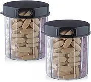 Round Pill Organizer Dispenser - Pack of 2 - Pill Boxes with 4 Compartments for Medication, Vitamins & Supplements Bottle Daily Pill Case Reminder Box, (Black and Clear)