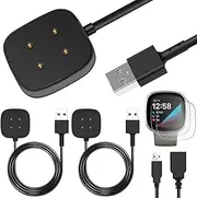 Xiatiaosann Charger for Fitbit Versa 3 Sense, USB Charging Cable for Smart Watch, 2 Pack 3.3 Feet / 1 Metre Portable Power Cable for Health and Fitness Smartwatch