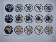 WVU Mountaineers set 2 buttons flat back or pin badge cabochons centers magnets