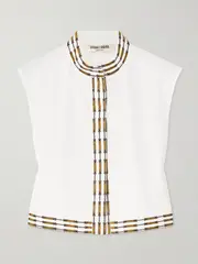 [Emporio Sirenuse] Emporio Sirenuse - Andorra Cropped Embroidered Cotton-blend Poplin Top - Ivory - IT50 IT 50 Ivory