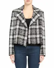 Theory Slim Moto R Womens Jacket Size 14 Black White Rubber Plaid Tweed $565