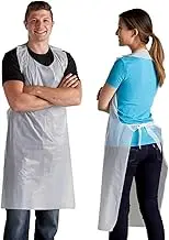 Shield Right 100-Pack Premium Disposable Plastic Aprons – Unisex LDPE Plastic Aprons, One Size, White & Blue, for Kitchen, Food Service, and Cleaning