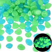 SOFPLATE 1 Box 100Pcs Glow in The Dark Rocks Glowing Resin Pebbles Aquarium Gravel Fish Tank Decor Blue Garden Stones for Outdoor Landscaping Walkway Driveway Pot Plant Bonsai Fairy Garden Night Decor