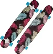 Sports Longboard Skateboard, 46" Class A Maple Four-Wheel Double-tilt Messy Leaf Pattern Professional Dance Board Suitable for Adult Men Women
