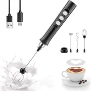 3 in 1 Handheld Electric Milk Frother USB Rechargeable Drink Coffee Mixer Foam Maker with 3 Whisks