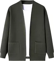 [Generic] Men's Solid Open Cardigans With Pocket Men Solid Front Lightweight Cardigans Male Open Front Long Sleeve Cardigan