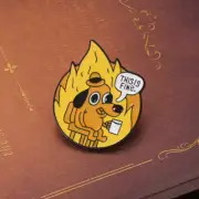 This Is Fine Meme Enamel Pin Dog With Coffee Cup New