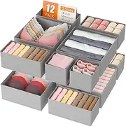 12 Pack Drawer Organizer for Clothes, Fabric Closet Organizer and Storage Baskets, Foldable Drawer Divider, Dresser Organizer, for Clothing, Sock, Ties, Underwear Cabinet Storage Boxes (Gray)