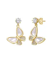 Genevive 14K Over Silver 5-7mm Pearl CZ Butterfly Drop Earrings