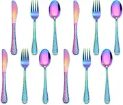 E-far 12-Piece Toddler Utensils, Stainless Steel Kids Silverware Set, Small Children Flatware Includes 4 Forks 4 Spoons 4 Knives, Safe for Self Feeding, Healthy & Non-Toxic, Rainbow