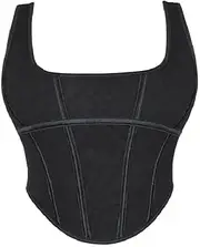 [OFFSUM] Women's Sexy Corset - Fashion Lace Up Adjustable Crop Top Sleeveless Backless Summer Solid Color Irregular Shapewear Lingerie Clothing