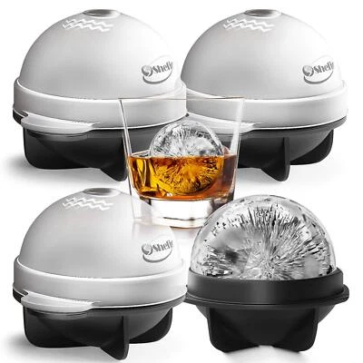 4 Pack 2.5Inch Large Round Ice Ball Maker Silicone Sphere Ice Mold for Cocktails
