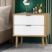 [OIKITURE] Bedside Tables 2 Drawers Side Tables Organiser Tall Nightstand Bedroom Furniture Storage Cabinet Wooden,White and Wood