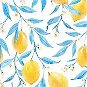 UniGoos Watercolor Yellow Lemons Peel and Stick Wallpaper Blue Leaves Vinyl Removable Self-Adhesive Wall Paper Roll White Floral Decorative Contact Paper for Living Room Cabinet DIY Decor 17.7" x118"