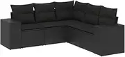 vidaXL 5 Piece Black Poly Rattan Garden Sofa Set with Storage Function and Cushions - Modular Outdoor Patio Furniture for Backyard, Terrace, or Deck