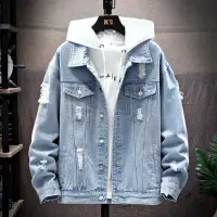 在飛比找momo購物網優惠-【RH】刷破單寧淺藍牛仔外套(經典百搭牛仔夾克)
